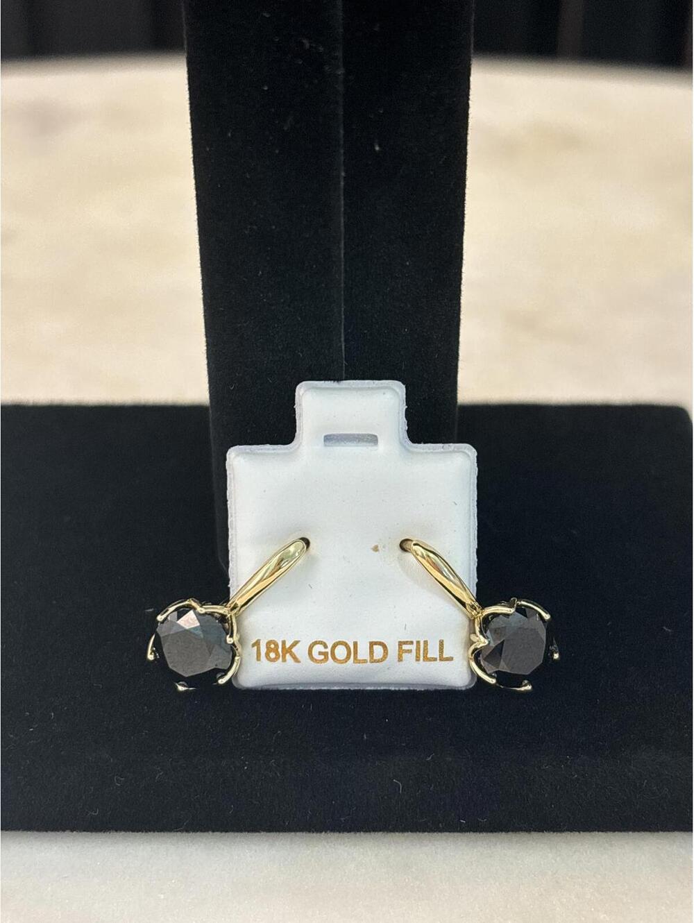 18K Gold Fill Black Stone Hoop Earrings